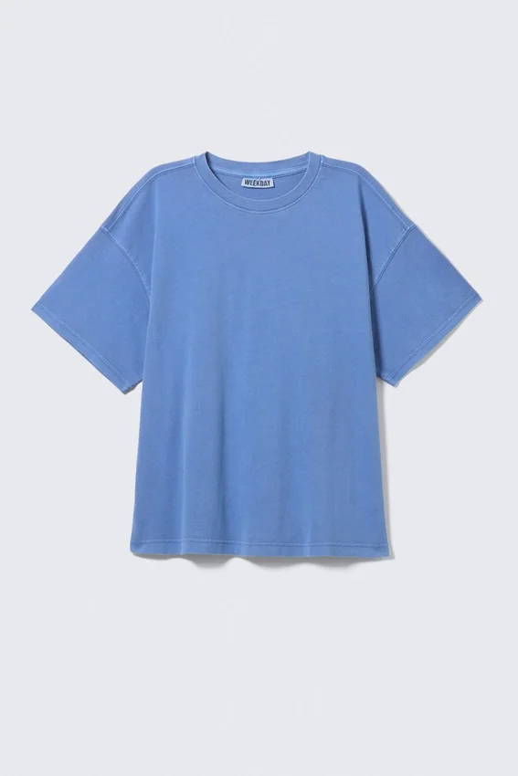 Camiseta de algodón holgada y de corte recto – Azul lavado Camiseta de algodón holgada y de corte recto – Azul lavado