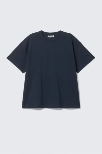 Camiseta de algodón holgada y de corte recto – Azul marino