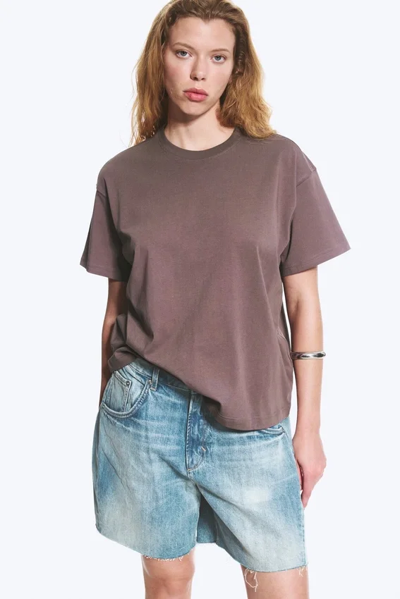 Camiseta de algodón holgada y de corte recto – Gris Camiseta de algodón holgada y de corte recto – Gris