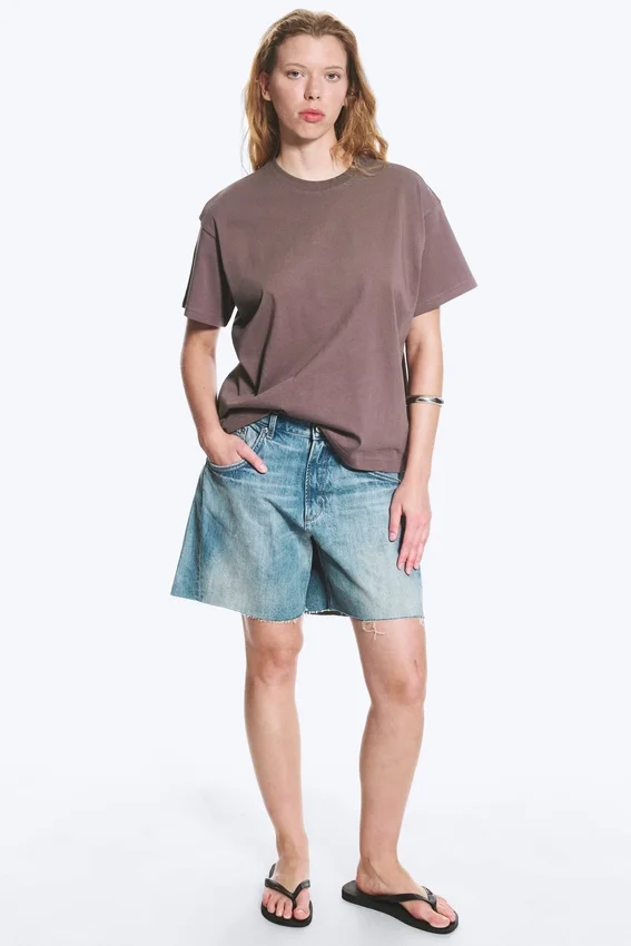Camiseta de algodón holgada y de corte recto – Gris Camiseta de algodón holgada y de corte recto – Gris