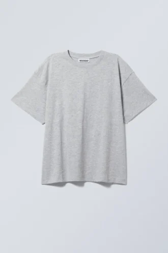 Camiseta de algodón holgada y de corte recto – Gris jaspeado