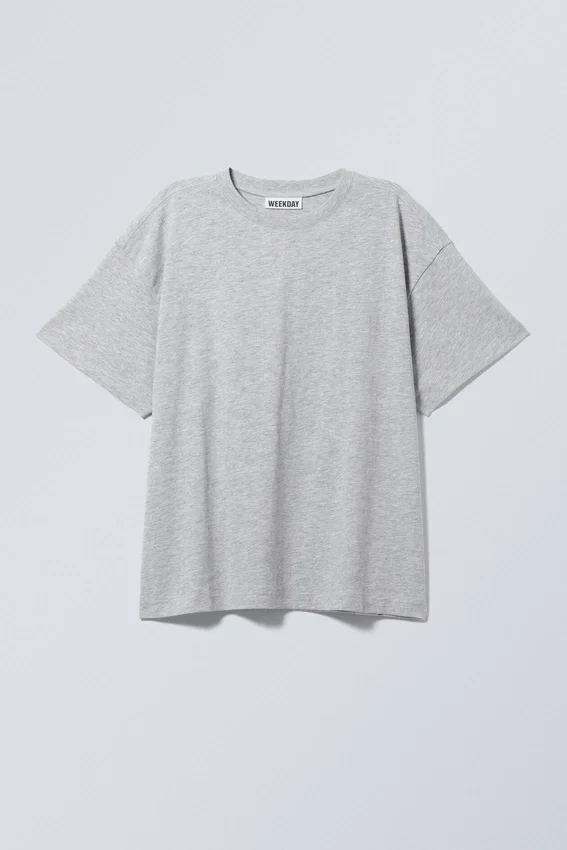Camiseta de algodón holgada y de corte recto – Gris jaspeado Camiseta de algodón holgada y de corte recto – Gris jaspeado