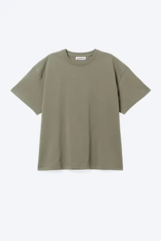 Camiseta de algodón holgada y de corte recto – Verde caqui apagado