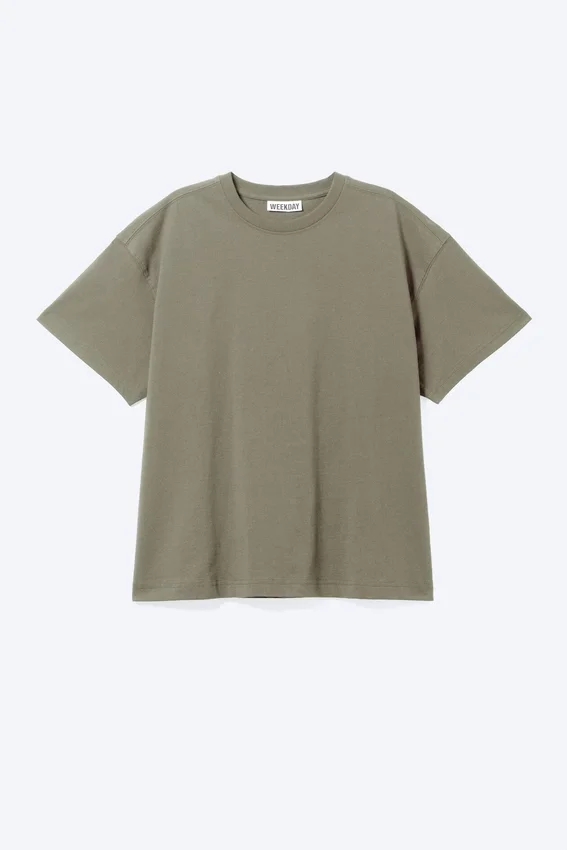 Camiseta de algodón holgada y de corte recto – Verde caqui apagado Camiseta de algodón holgada y de corte recto – Verde caqui apagado