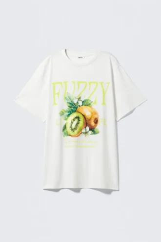 Camiseta de algodón oversize con estampados – Blanca – Fuzzy