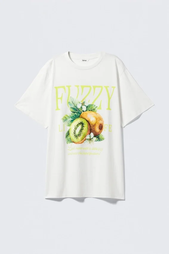 Camiseta de algodón oversize con estampados – Blanca – Fuzzy Camiseta de algodón oversize con estampados – Blanca – Fuzzy