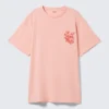 Camiseta de algodón oversize con estampados – Rosa claro – Estampado floral