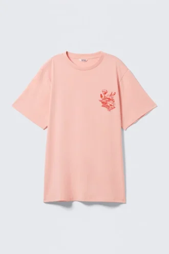 Camiseta de algodón oversize con estampados – Rosa claro – Estampado floral