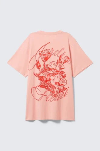Camiseta de algodón oversize con estampados – Rosa claro – Estampado floral