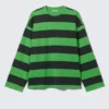 Camiseta de algodón oversize de manga larga – Rayas negras y verdes