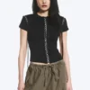 Camiseta de canalé con lazo cruzado – Negro Camiseta de canalé con lazo cruzado – Negro