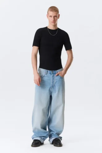 Camiseta de canalé de corte recto y entallado – Negro