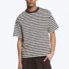 Camiseta de corte holgado – Rayas blancas y marrón oscuro