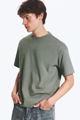 Camiseta de corte holgado – Verde caqui claro apagado