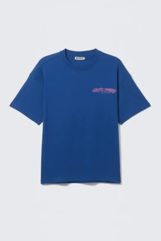 Camiseta de corte recto con estampados – Azul brillante – Four Man Gang