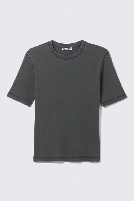 Camiseta de corte recto y entallado con canalé – Gris oscuro lavado Camiseta de corte recto y entallado con canalé – Gris oscuro lavado