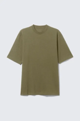 Camiseta de cuello redondo holgada – Verde oscuro