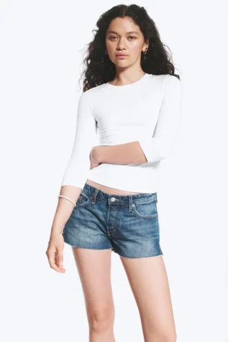 Camiseta de cuello redondo y manga tres cuartos – Blanca