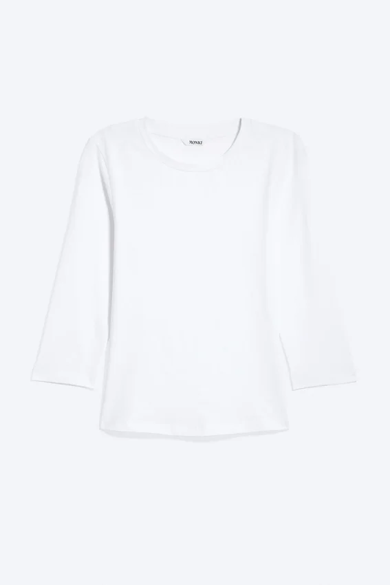 Camiseta de cuello redondo y manga tres cuartos – Blanca Camiseta de cuello redondo y manga tres cuartos – Blanca