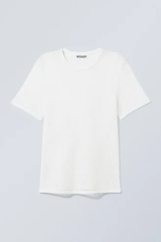 Camiseta de malla de corte ajustado y manga corta – Blanca