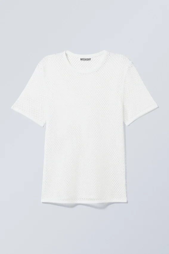 Camiseta de malla de corte ajustado y manga corta – Blanca Camiseta de malla de corte ajustado y manga corta – Blanca