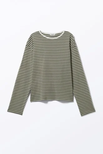 Camiseta de manga ancha – Rayas caqui