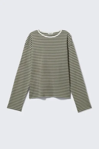 Camiseta de manga ancha – Rayas caqui
