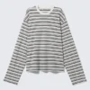 Camiseta de manga larga a rayas de corte holgado – Rayas blancas y negras Camiseta de manga larga a rayas de corte holgado – Rayas blancas y negras