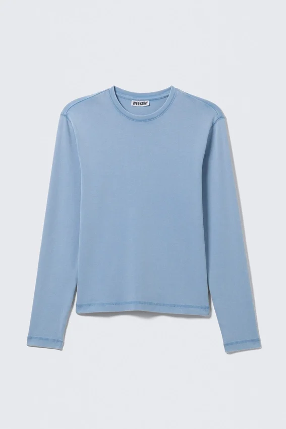 Camiseta de manga larga acanalada – Azul lavado Camiseta de manga larga acanalada – Azul lavado