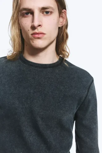 Camiseta de manga larga acanalada – Azul oscuro