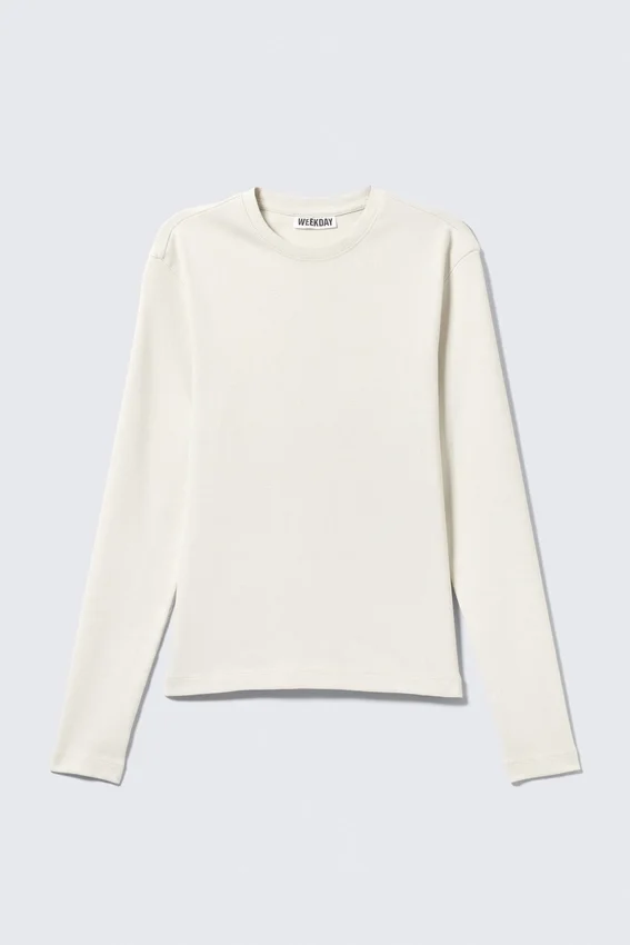 Camiseta de manga larga acanalada – Blanco apagado Camiseta de manga larga acanalada – Blanco apagado
