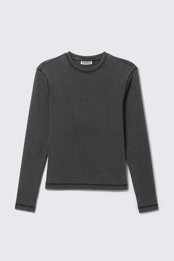 Camiseta de manga larga acanalada – Negro lavado Camiseta de manga larga acanalada – Negro lavado