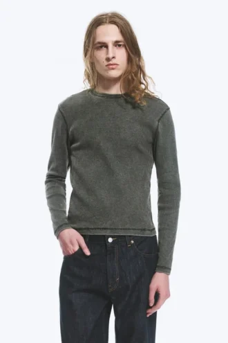 Camiseta de manga larga acanalada – Verde oscuro
