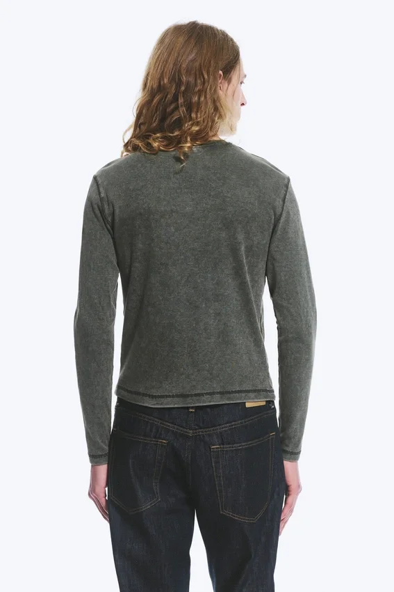 Camiseta de manga larga acanalada – Verde oscuro Camiseta de manga larga acanalada – Verde oscuro