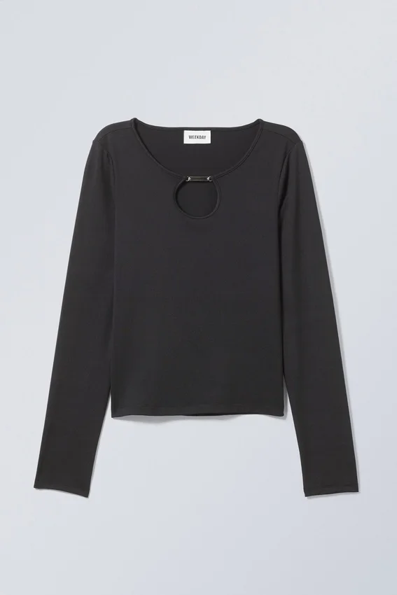 Camiseta de manga larga con aberturas y detalles metálicos de Enya – Negro Camiseta de manga larga con aberturas y detalles metálicos de Enya – Negro