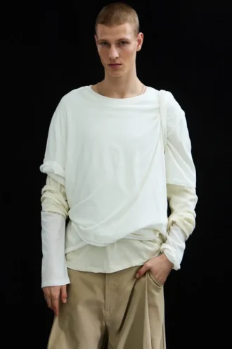 Camiseta de manga larga con capas – Blanco roto