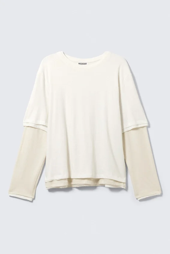 Camiseta de manga larga con capas – Blanco roto Camiseta de manga larga con capas – Blanco roto