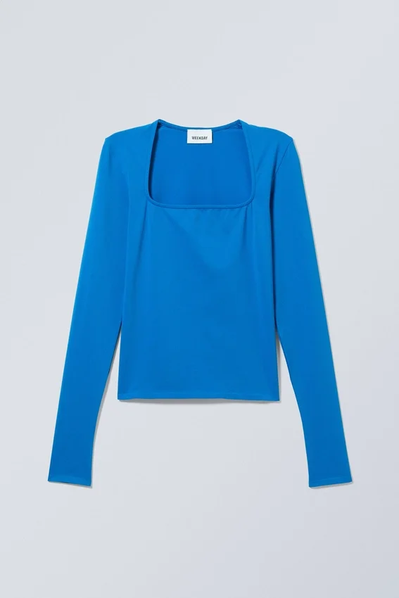 Camiseta de manga larga con cuello cuadrado – Azul brillante Camiseta de manga larga con cuello cuadrado – Azul brillante