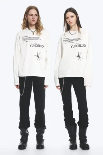 Camiseta de manga larga con estampado Yungblud de corte holgado – Blanco roto