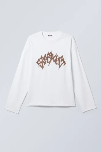 Camiseta de manga larga con estampados gráficos y corte holgado – Blanca – Stardust