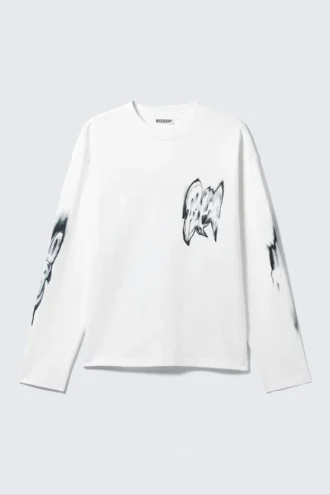 Camiseta de manga larga con estampados gráficos y corte recto – Blanca – Estampado abstracto Camiseta de manga larga con estampados gráficos y corte recto – Blanca – Estampado abstracto