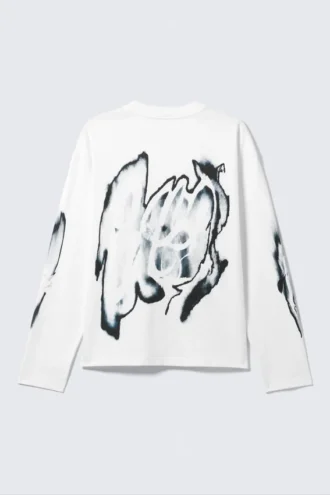 Camiseta de manga larga con estampados gráficos y corte recto – Blanca – Estampado abstracto Camiseta de manga larga con estampados gráficos y corte recto – Blanca – Estampado abstracto