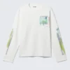 Camiseta de manga larga con estampados gráficos y corte recto – Blanca – Surf Paint Camiseta de manga larga con estampados gráficos y corte recto – Blanca – Surf Paint