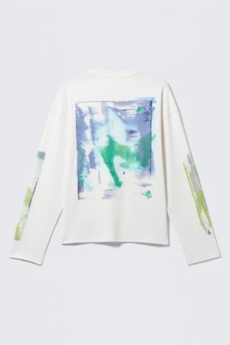 Camiseta de manga larga con estampados gráficos y corte recto – Blanca – Surf Paint Camiseta de manga larga con estampados gráficos y corte recto – Blanca – Surf Paint