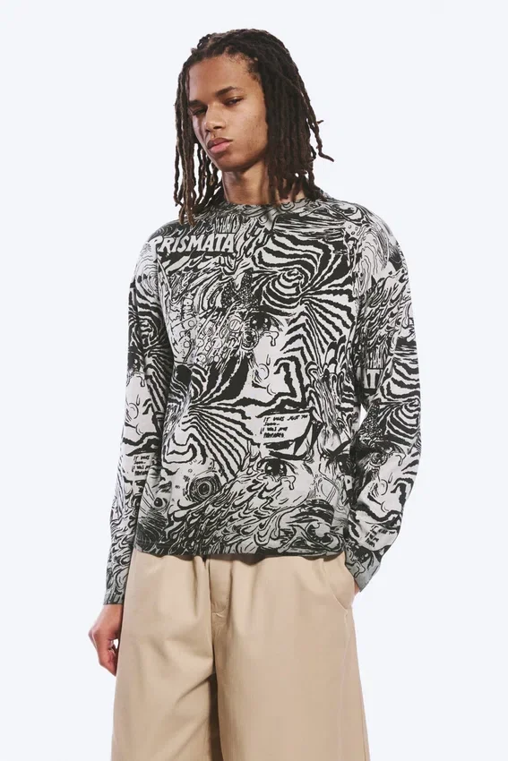 Camiseta de manga larga con estampados gráficos y corte recto – Dark Mole – Psychedelia Camiseta de manga larga con estampados gráficos y corte recto – Dark Mole – Psychedelia
