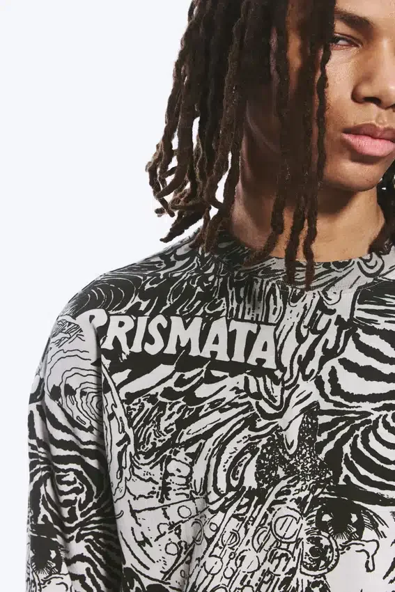 Camiseta de manga larga con estampados gráficos y corte recto – Dark Mole – Psychedelia Camiseta de manga larga con estampados gráficos y corte recto – Dark Mole – Psychedelia