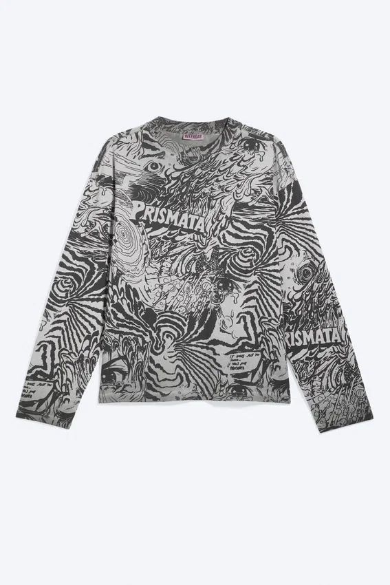 Camiseta de manga larga con estampados gráficos y corte recto – Dark Mole – Psychedelia Camiseta de manga larga con estampados gráficos y corte recto – Dark Mole – Psychedelia