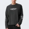 Camiseta de manga larga con estampados gráficos y corte recto – Gris oscuro – Air Flame Camiseta de manga larga con estampados gráficos y corte recto – Gris oscuro – Air Flame