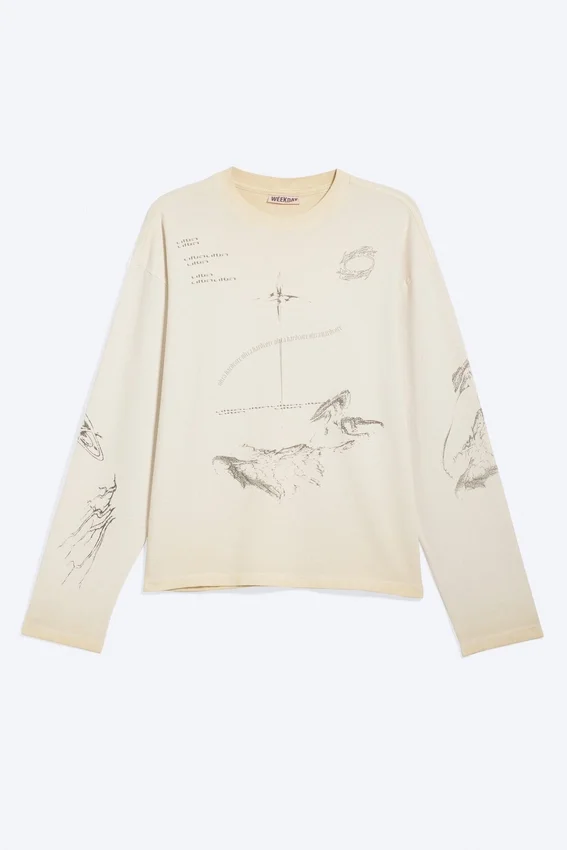 Camiseta de manga larga con estampados gráficos y corte recto – Light Dusty Mole – Sketch Camiseta de manga larga con estampados gráficos y corte recto – Light Dusty Mole – Sketch