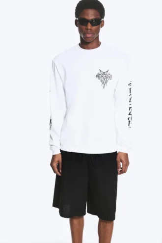 Camiseta de manga larga con estampados relajados – Blanca – Synergy Camiseta de manga larga con estampados relajados – Blanca – Synergy
